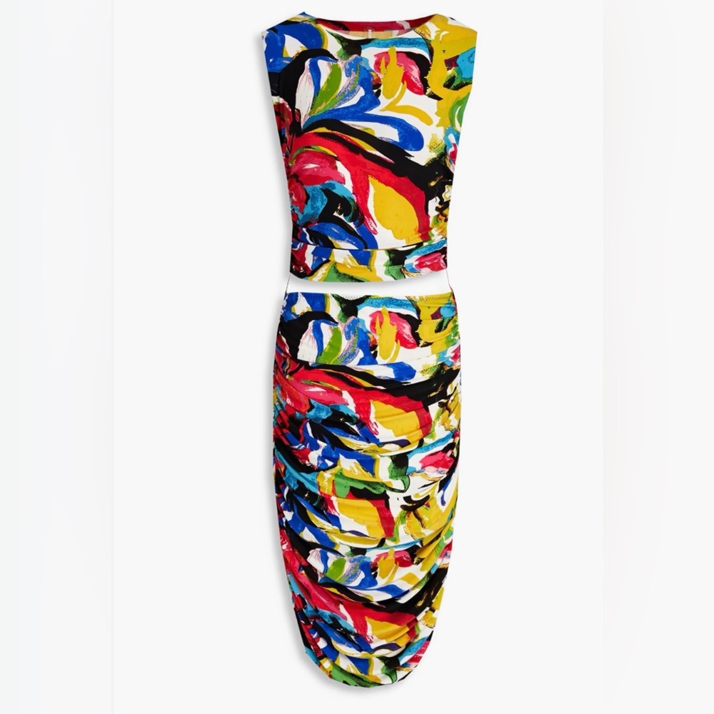 NORMA KAMALI Vibrant Abstract Sleeveless 2 piece  Dress. Top and Skirt. XS.